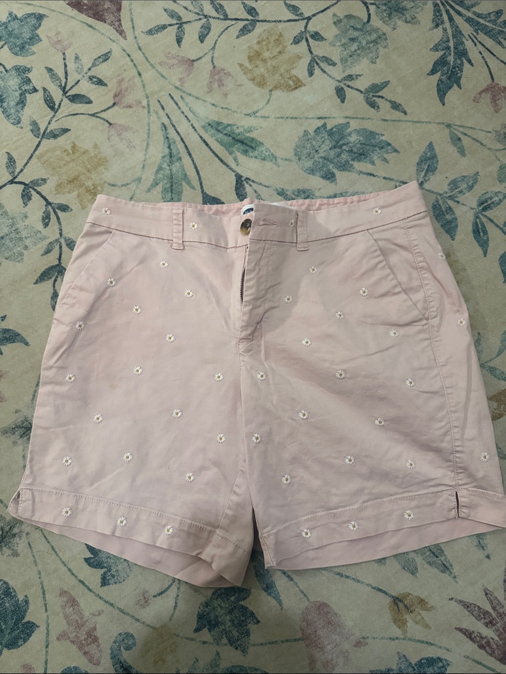 Old Navy Light Pink Embroidered Daisy Bermuda Shorts